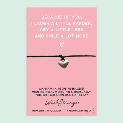 WishStrings ‘Because of You’ Wish Bracelet | Thoughtful Friendship Gift | Meaningful Thank You Bracelet for a Special Friend