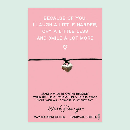WishStrings ‘Because of You’ Wish Bracelet | Thoughtful Friendship Gift | Meaningful Thank You Bracelet for a Special Friend