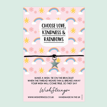 WishStrings ‘Choose Love, Kindness & Rainbows’ Wish Bracelet | Thoughtful Pick-Me-Up Gift | Meaningful Thinking of You Bracelet