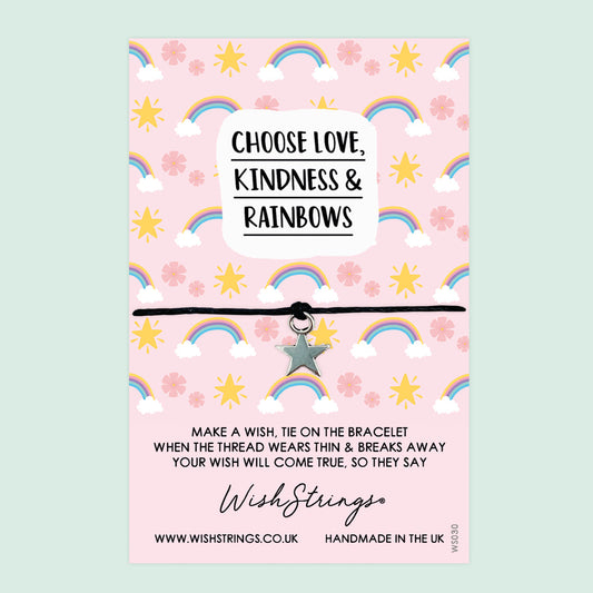 WishStrings ‘Choose Love, Kindness & Rainbows’ Wish Bracelet | Thoughtful Pick-Me-Up Gift | Meaningful Thinking of You Bracelet