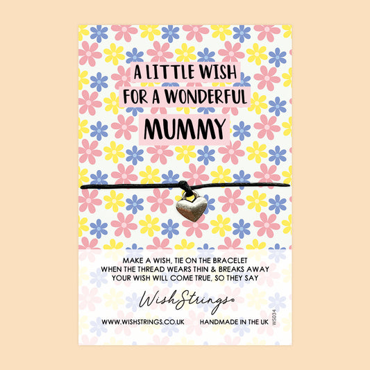 WishStrings ‘Wonderful Mummy’ Wish Bracelet | Thoughtful Gift for Mum | Meaningful Thank You Bracelet for a Special Mum