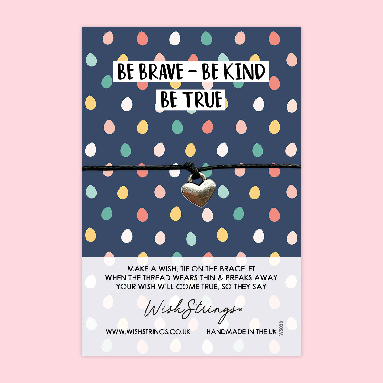 WishStrings ‘Be Brave, Be Kind, Be True’ Wish Bracelet | Uplifting Positivity Gift | Meaningful Bracelet for Encouragement & Strength