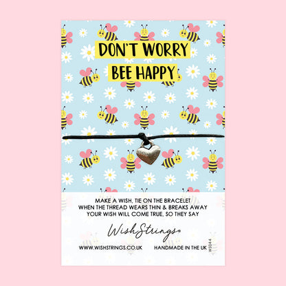 WishStrings ‘Don’t Worry, Bee Happy’ Wish Bracelet | Bee-Themed Gift | Uplifting Positivity Bracelet for Joy & Encouragement