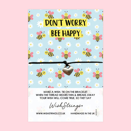 WishStrings ‘Don’t Worry, Bee Happy’ Wish Bracelet | Bee-Themed Gift | Uplifting Positivity Bracelet for Joy & Encouragement