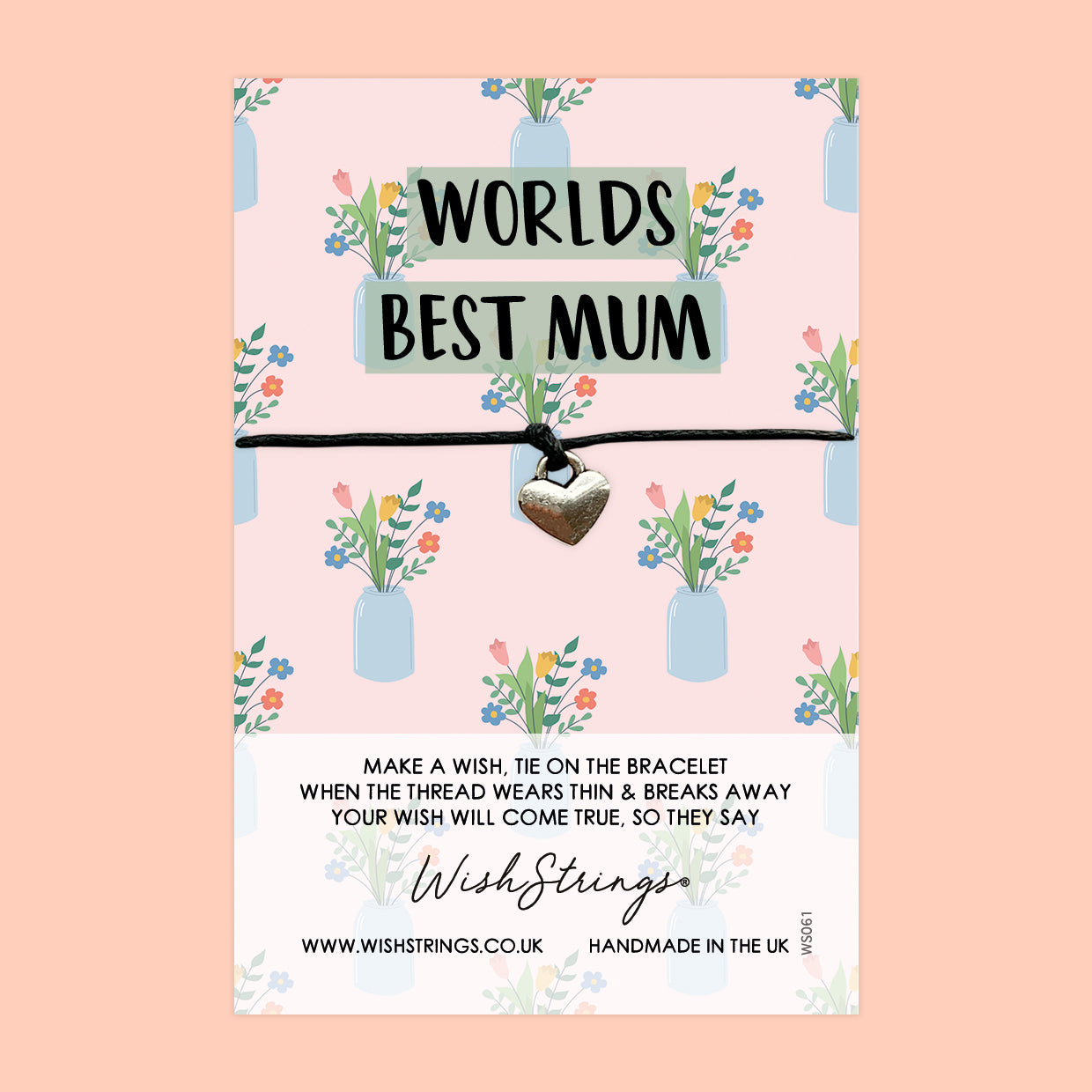 WishStrings ‘World’s Best Mum’ Wish Bracelet | Thoughtful Thank You Gift | Meaningful Bracelet for Mum, Sent with Love