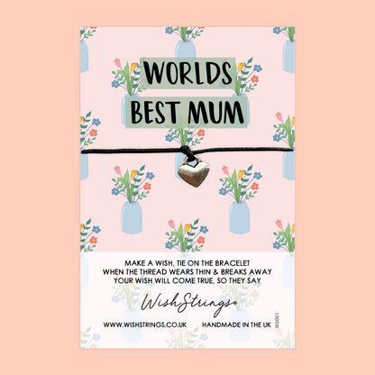 WishStrings ‘World’s Best Mum’ Wish Bracelet | Thoughtful Thank You Gift | Meaningful Bracelet for Mum, Sent with Love