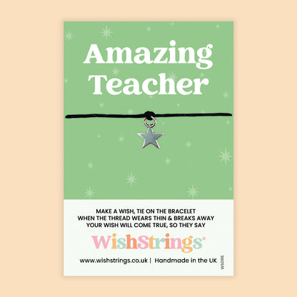 WishStrings ‘Amazing Teacher’ Wish Bracelet on Gift Card | Thank You Teacher Gift | End of Term Present | Thoughtful Classroom Keepsake