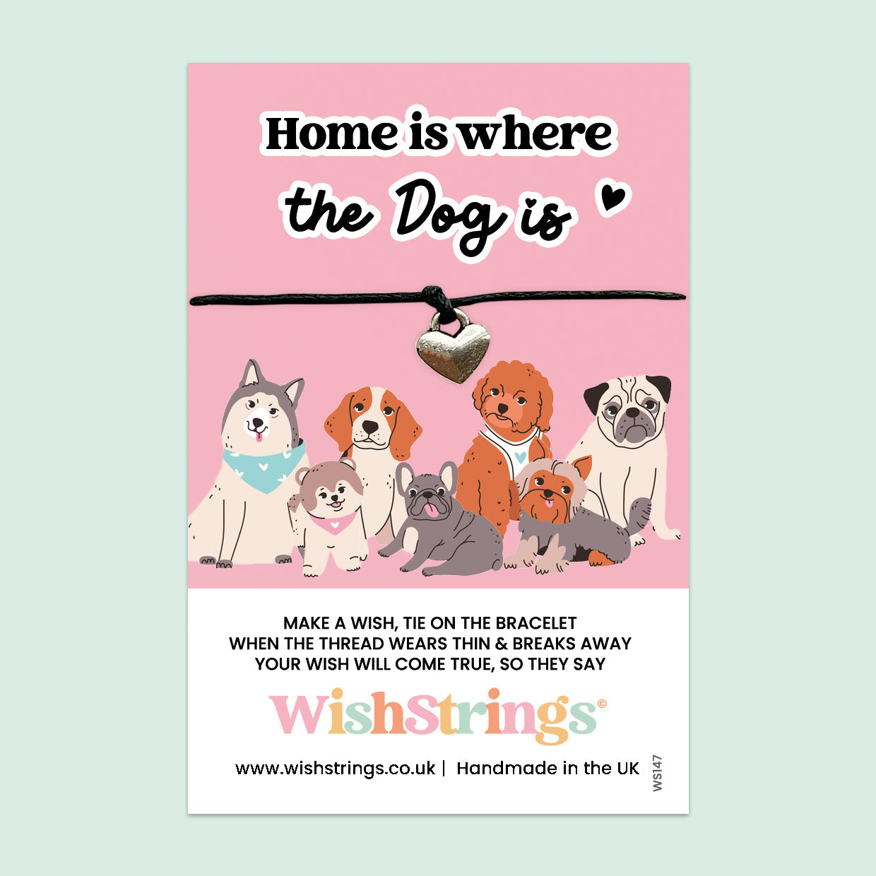WishStrings Wish Bracelet – Home Is Where The Dog Is | Thoughtful Gift for Dog Lovers | Handmade Keepsake Bracelet on Card | Cute Sentimental Token for Pet Owners