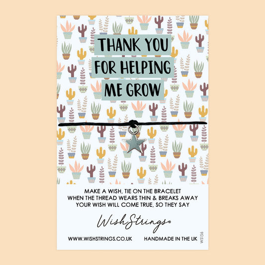 WishStrings ‘Thank You for Helping Me Grow’ Wish Bracelet | Thoughtful Gift to Say Thanks | Cactus Pattern Design for Appreciation