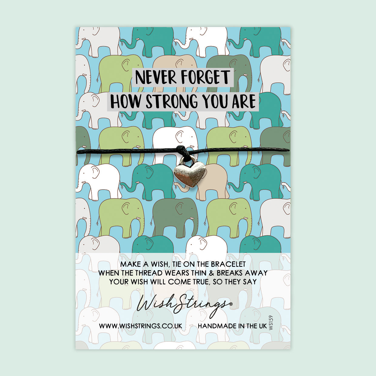WishStrings ‘Never Forget How Strong You Are’ Wish Bracelet | Elephant Design | Meaningful Gift for Strength, Positivity & Encouragement
