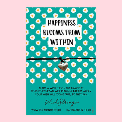 WishStrings ‘Happiness Blooms from Within’ Wish Bracelet | Self-Care Gift | Meaningful Keepsake for Love, Support & Positivity