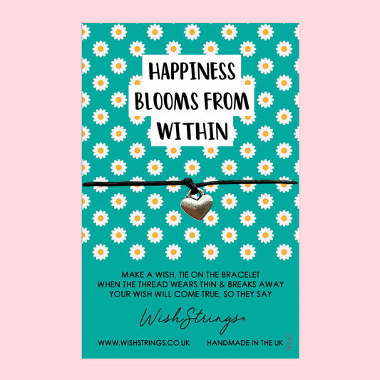WishStrings ‘Happiness Blooms from Within’ Wish Bracelet | Self-Care Gift | Meaningful Keepsake for Love, Support & Positivity