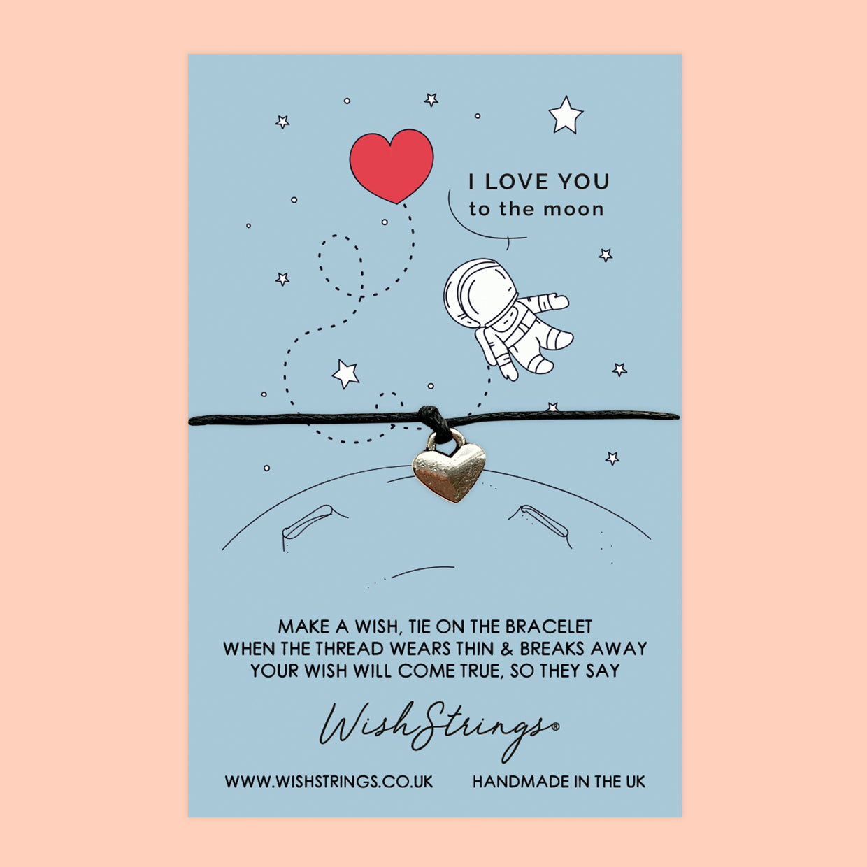 WishStrings ‘I Love You to the Moon’ Wish Bracelet | Thoughtful Gift for Couples | Cute Keepsake for Love & Affection