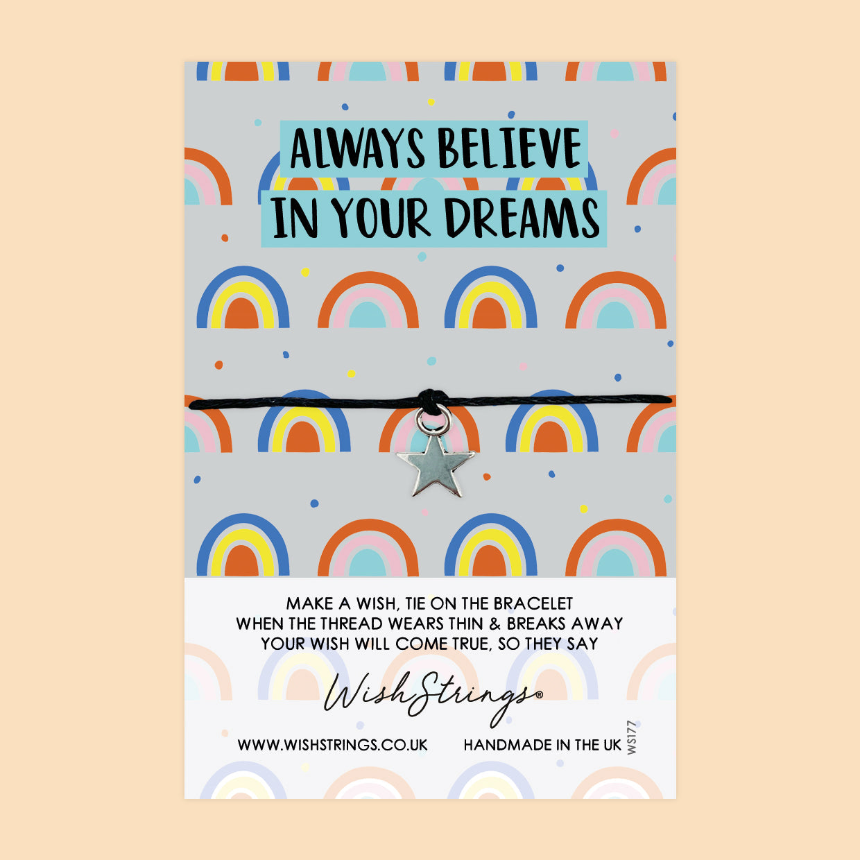WishStrings ‘Always Believe in Your Dream’ Wish Bracelet | Rainbow Pattern Design | Gift for Positive Mindset & Dreamers
