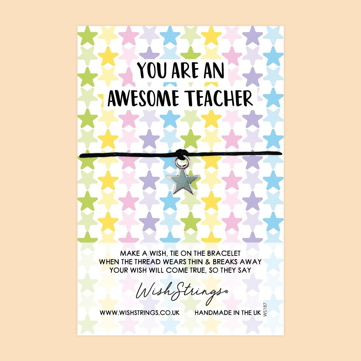 WishStrings ‘Awesome Teacher’ Wish Bracelet | Thoughtful Thank You Gift | Meaningful End of Term Keepsake for Teachers