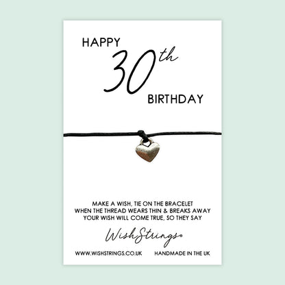 WishStrings ‘Happy 30th Birthday’ Wish Bracelet | Thoughtful Milestone Birthday Gift | Meaningful Keepsake for a Special Celebration