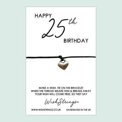 WishStrings ‘Happy 25th Birthday’ Wish Bracelet | Thoughtful Milestone Birthday Gift | Meaningful Keepsake for a Special Celebration