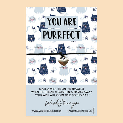 WishStrings ‘You Are Purrfect’ Wish Bracelet | Cat Pattern Design | Thoughtful Gift for Cat Lovers | Meaningful Keepsake for Feline Enthusiasts