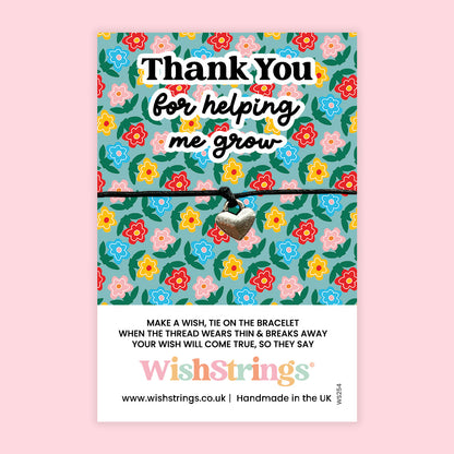 WishStrings Wish Bracelet – Thank You for Helping Me Grow | Teacher Appreciation Gift | End of Term Floral Card Keepsake | Handmade Thank You Bracelet