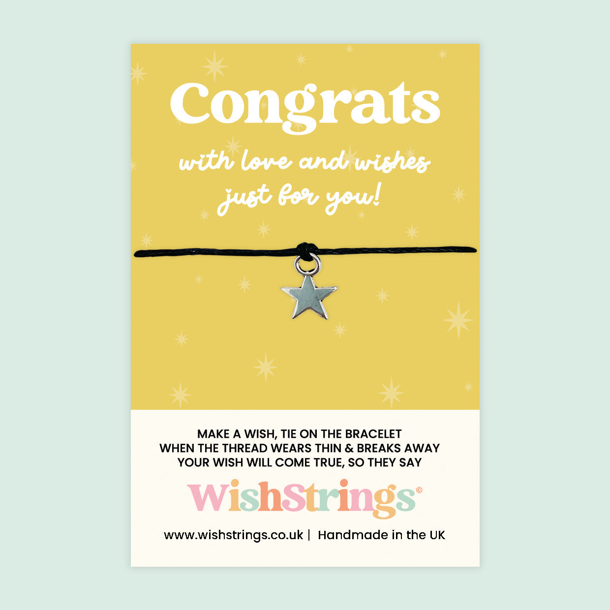 WishStrings Wish Bracelet – Congrats with Love and Wishes | Star Charm Keepsake | Celebration Gift | Handmade Bracelet | Letterbox Congratulations Token