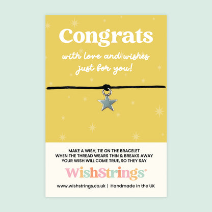 WishStrings Wish Bracelet – Congrats with Love and Wishes | Star Charm Keepsake | Celebration Gift | Handmade Bracelet | Letterbox Congratulations Token
