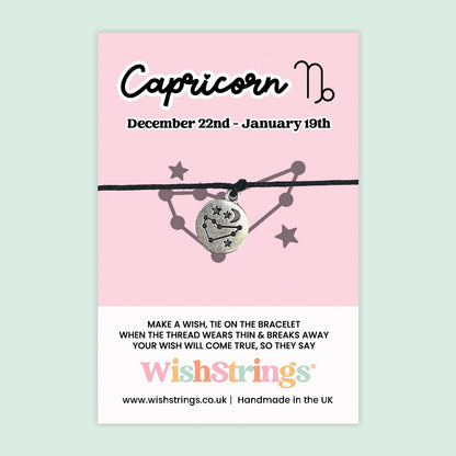 WishStrings ‘Capricorn’ Star Sign Wish Bracelet | Thoughtful Horoscope Gift | Meaningful Zodiac Keepsake for Ambition & Strength
