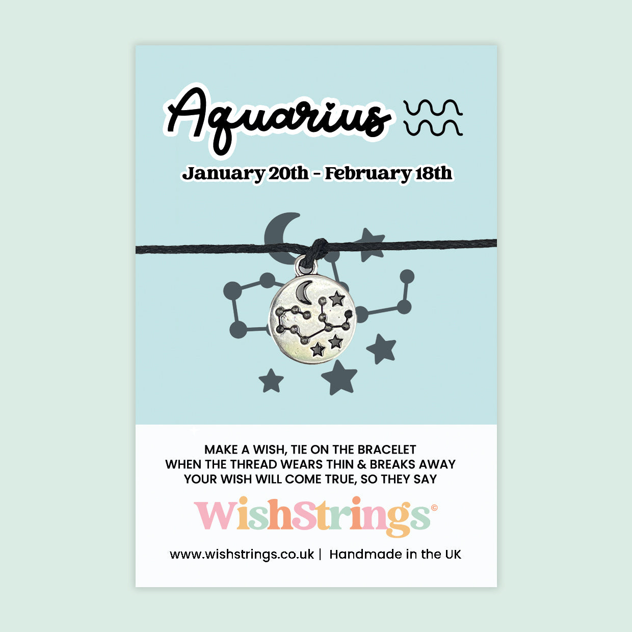 WishStrings ‘Aquarius’ Star Sign Wish Bracelet | Thoughtful Horoscope Gift | Meaningful Zodiac Keepsake