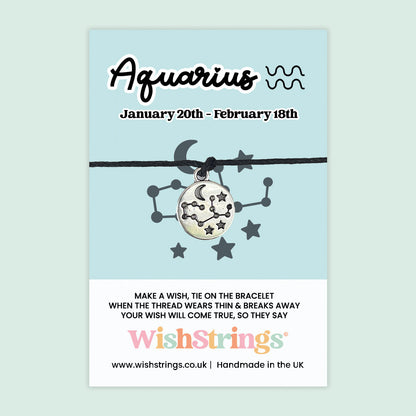 WishStrings ‘Aquarius’ Star Sign Wish Bracelet | Thoughtful Horoscope Gift | Meaningful Zodiac Keepsake