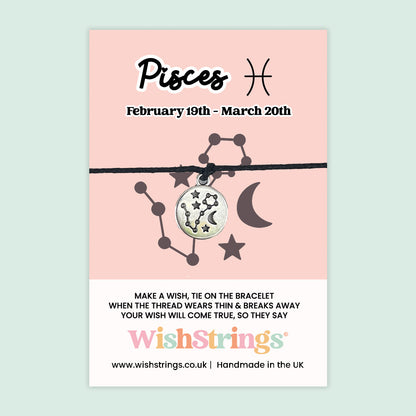 WishStrings ‘Pisces’ Star Sign Wish Bracelet | Thoughtful Birthday Gift | Meaningful Zodiac Keepsake for Pisces Birthdays