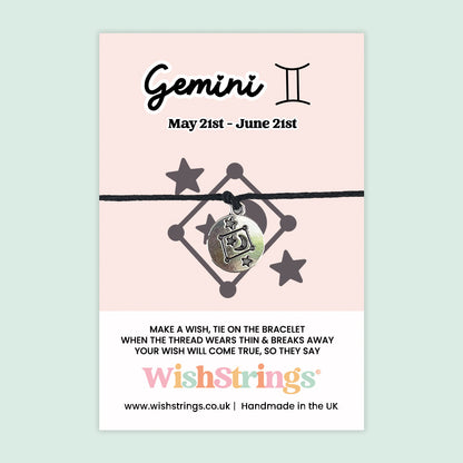WishStrings ‘Gemini’ Star Sign Wish Bracelet | Thoughtful Birthday Gift | Meaningful Zodiac Keepsake for Gemini Birthdays