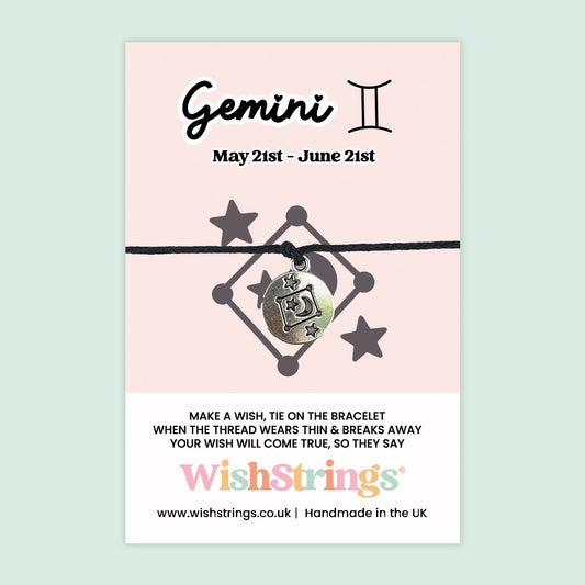 WishStrings ‘Gemini’ Star Sign Wish Bracelet | Thoughtful Birthday Gift | Meaningful Zodiac Keepsake for Gemini Birthdays