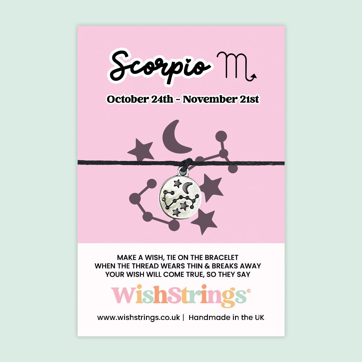 WishStrings ‘Scorpio’ Star Sign Wish Bracelet | Thoughtful Birthday Gift | Meaningful Zodiac Keepsake for Scorpio Birthdays