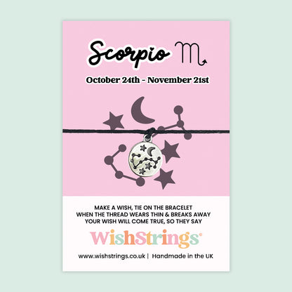 WishStrings ‘Scorpio’ Star Sign Wish Bracelet | Thoughtful Birthday Gift | Meaningful Zodiac Keepsake for Scorpio Birthdays