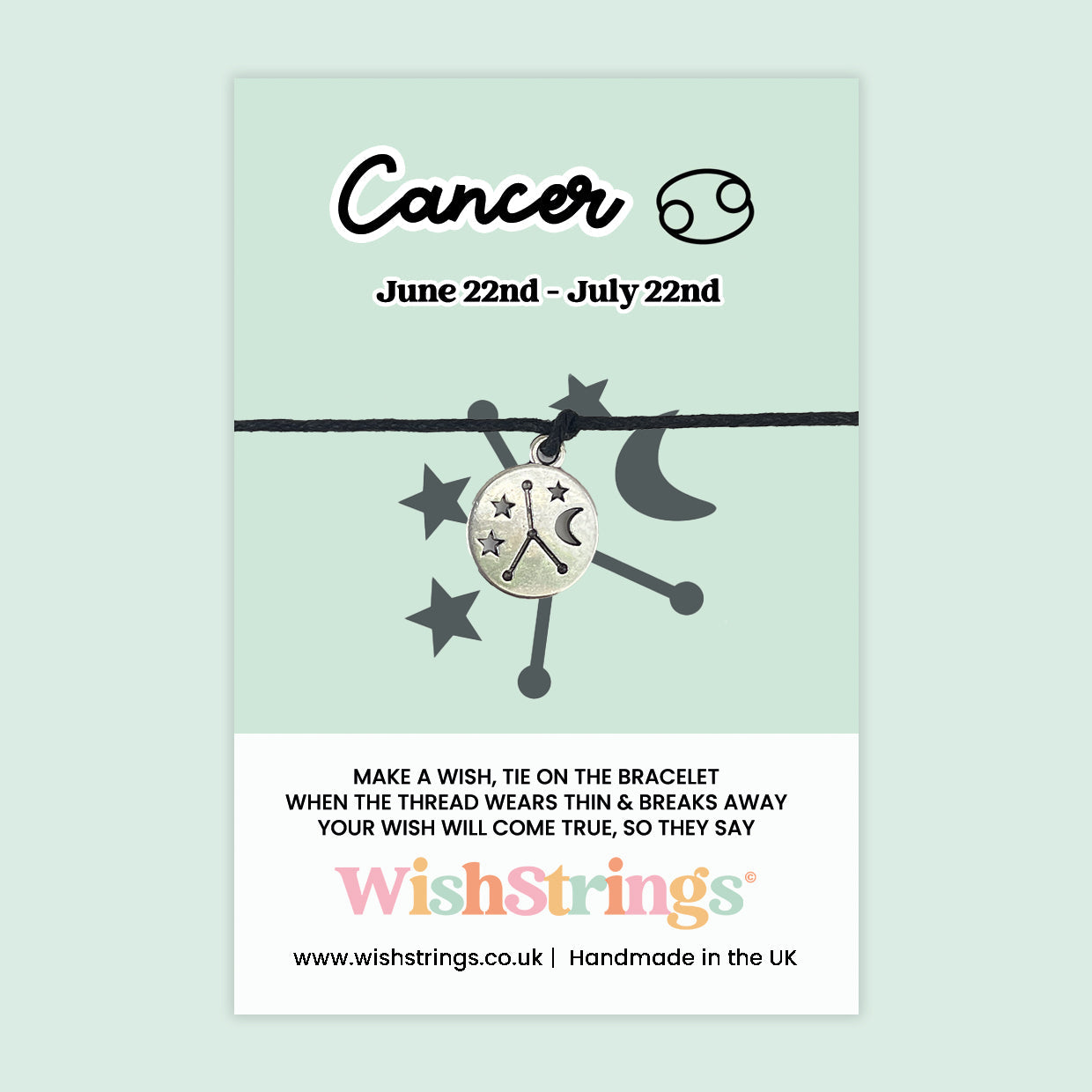 WishStrings ‘Cancer’ Star Sign Wish Bracelet | Thoughtful Horoscope Gift | Meaningful Zodiac Keepsake for Strength & Guidance