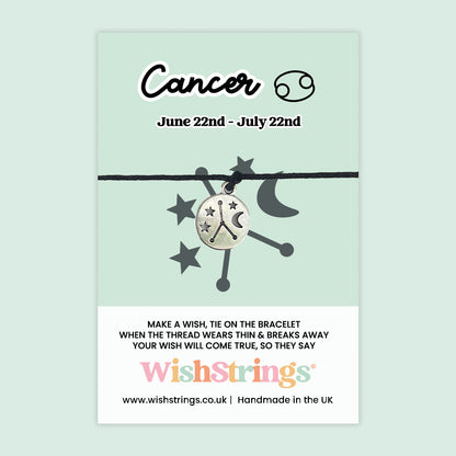 WishStrings ‘Cancer’ Star Sign Wish Bracelet | Thoughtful Horoscope Gift | Meaningful Zodiac Keepsake for Strength & Guidance