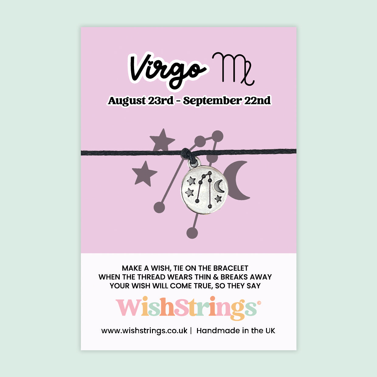 WishStrings 'Virgo' Star Sign Wish Bracelet | Thoughtful Birthday Gift | Meaningful Keepsake for Virgo Birthdays