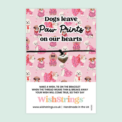 WishStrings Wish Bracelet – Dogs Leave Paw Prints on Our Hearts | Thoughtful Pet Memorial Gift | Handmade Dog Keepsake Bracelet on Card | Comforting Gift for Dog Lovers
