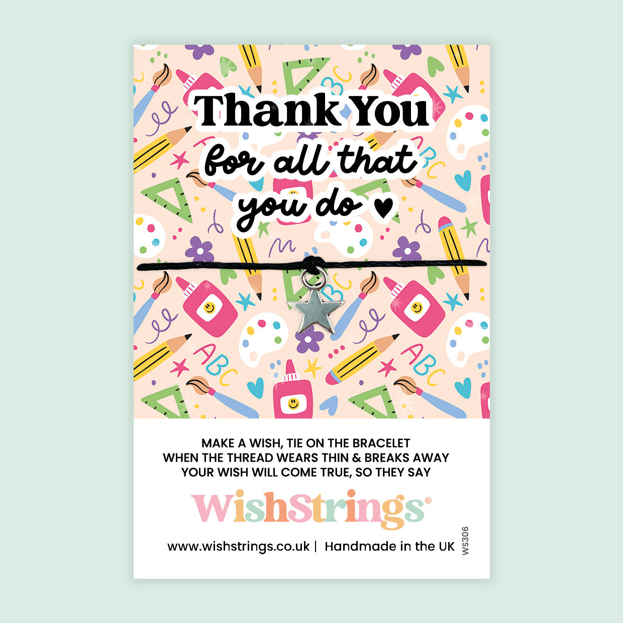 WishStrings Wish Bracelet – Thank You for All That You Do | Handmade Teacher Gift | Star Charm Bracelet | Appreciation Keepsake | End of Term Thank You