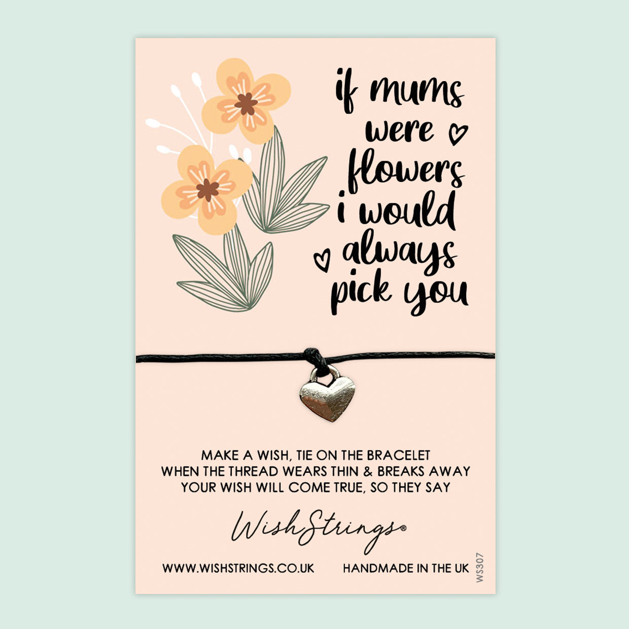 WishStrings ‘If Mums Were Flowers, I Would Pick You’ Wish Bracelet | Thoughtful Gift from Kids | Meaningful Keepsake for Mum