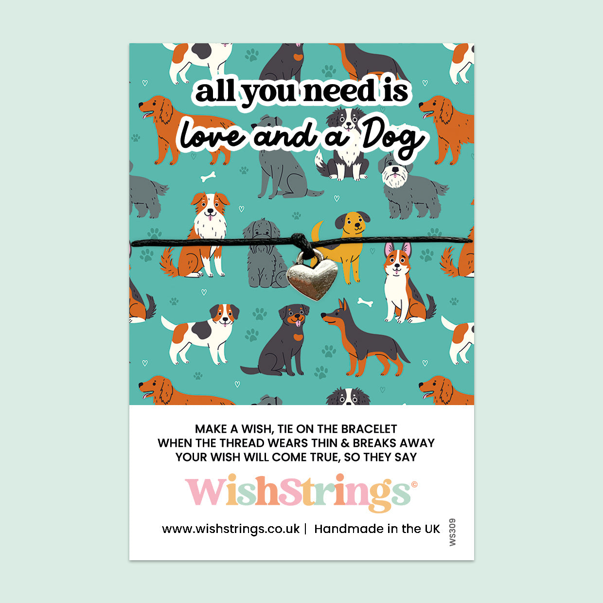 WishStrings Wish Bracelet – All You Need Is Love and a Dog | Sentimental Gift for Dog Lovers | Handmade Keepsake Bracelet | Thoughtful Token for Pet Owners