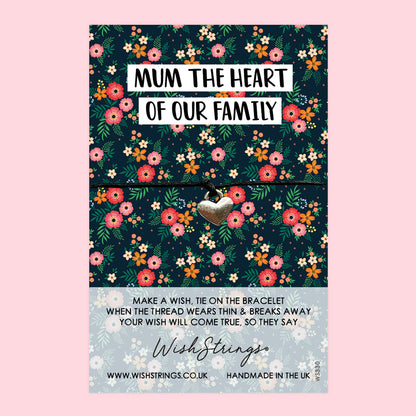 WishStrings ‘Mum, the Heart of Our Family’ Wish Bracelet | Thoughtful Gift from Kids | Meaningful Keepsake to Show Love & Appreciation for Mum