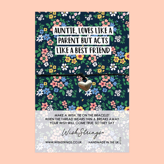 WishStrings ‘Auntie Loves Like a Parent, Acts Like a Best Friend’ Wish Bracelet | Thoughtful Gift for a Special Auntie