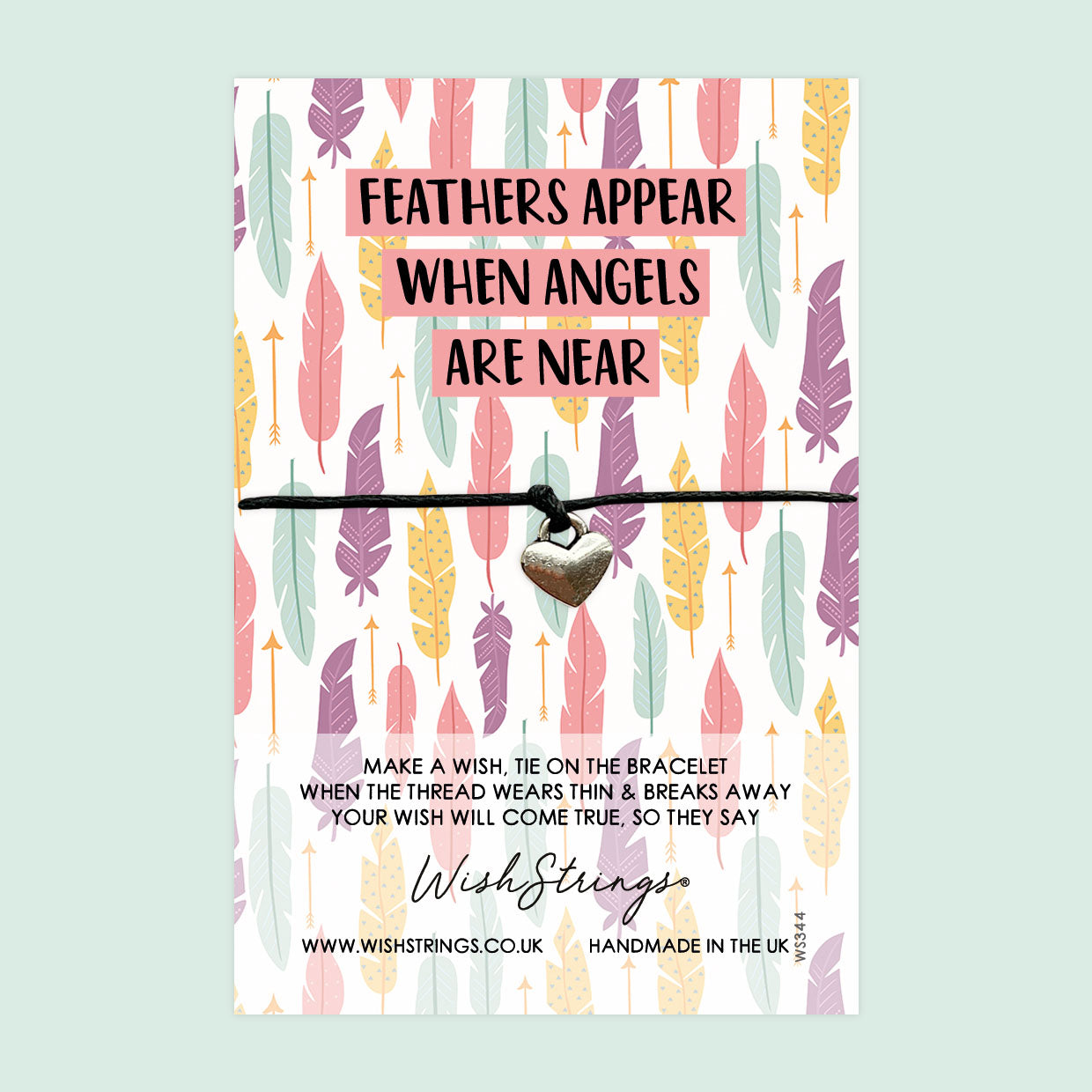 WishStrings ‘Feathers Appear When Angels Are Near’ Wish Bracelet | Thoughtful Sympathy Gift | Meaningful Keepsake for Grief & Loss