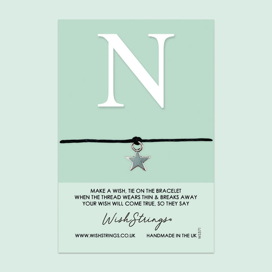 WishStrings ‘Alphabet, Letter N’ Wish Bracelet | Thoughtful Personalized Gift | Meaningful Keepsake for Initials & Special Connections