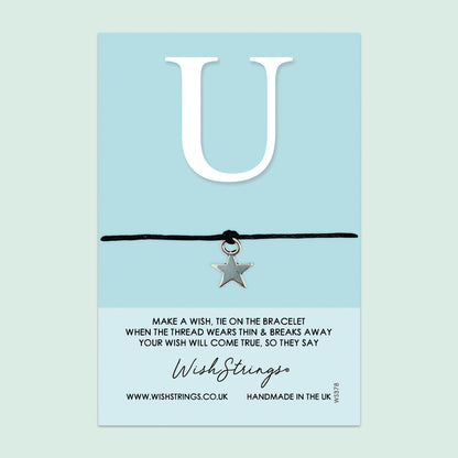 WishStrings ‘Alphabet, Letter U’ Wish Bracelet | Thoughtful Personalized Gift | Meaningful Keepsake for Initials & Special Connections