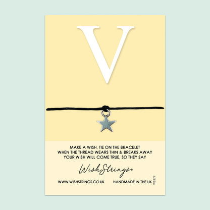 WishStrings ‘Alphabet, Letter V’ Wish Bracelet | Thoughtful Personalized Gift | Meaningful Keepsake for Initials & Special Connections