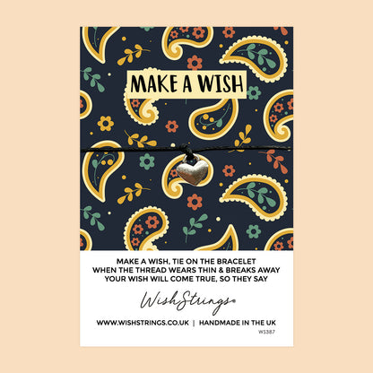 WishStrings ‘Make a Wish’ Paisley Pattern Wish Bracelet | Thoughtful Gift | Meaningful Keepsake for Positivity & Dreams
