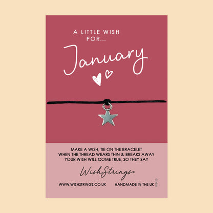 WishStrings ‘January’ Birth Month Wish Bracelet | Thoughtful Birthday Gift | Meaningful Keepsake for January Birthdays