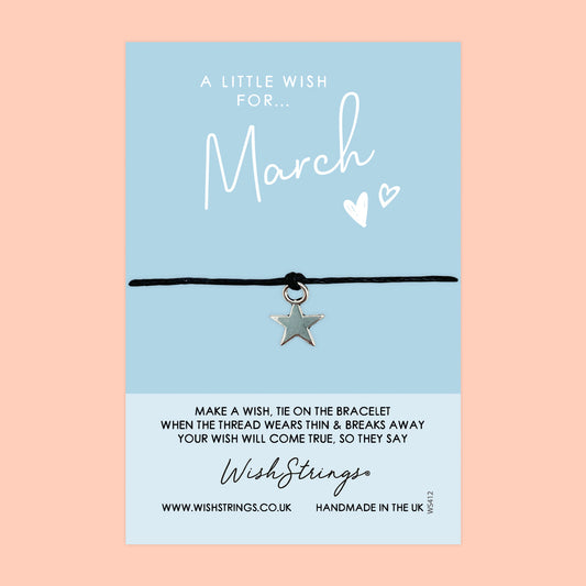WishStrings ‘March’ Birth Month Wish Bracelet | Thoughtful Birthday Gift | Meaningful Keepsake for March Birthdays