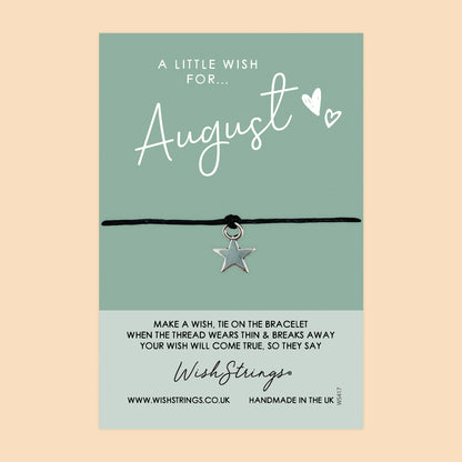 WishStrings ‘August’ Birth Month Wish Bracelet | Thoughtful Birthday Gift | Meaningful Keepsake for August Birthdays